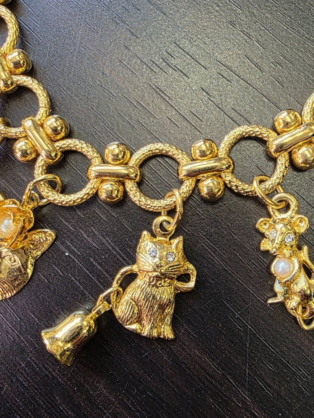 Vintage Kirks Folly Gold-Tone Whimsical Cat Lady Charm Bracelet - Picture 3 of 13